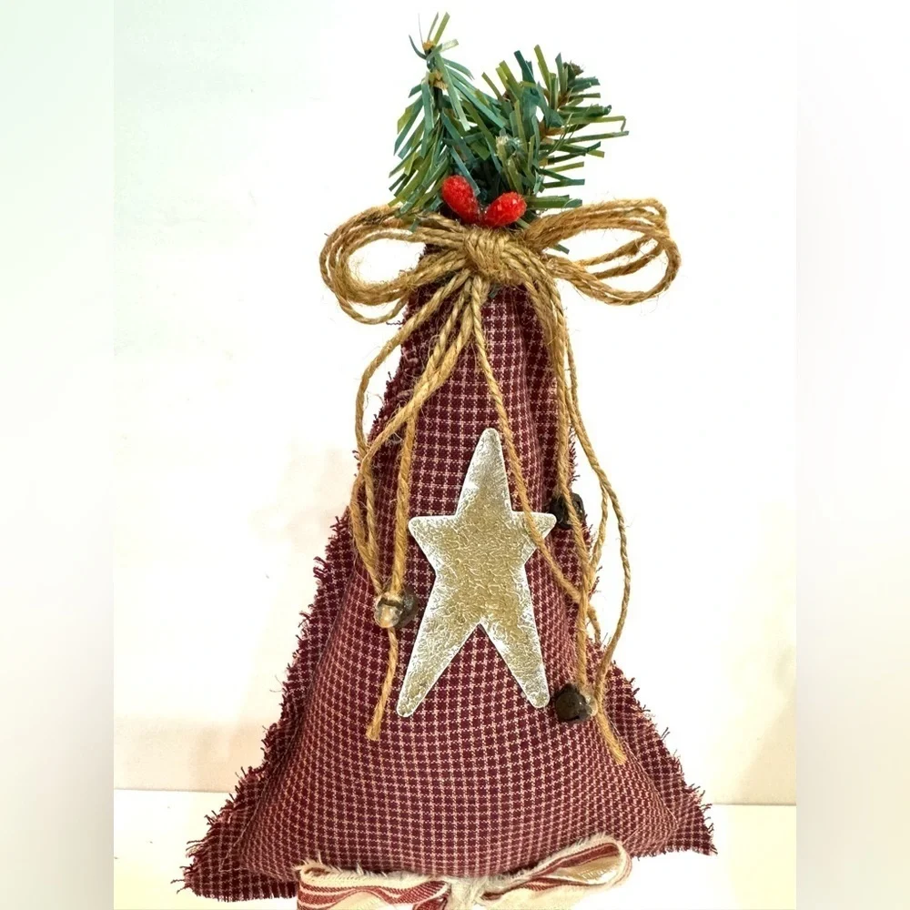 New Handmade OOAK 14” Red Plaid Country Christmas Tree w Star
